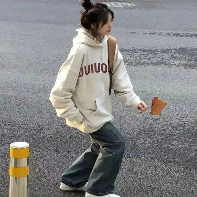 Unisexowa bluza z kapturem z polarową podszewką, wiosenna bluza z kapturem 2026, nowa damska bluza z kapturem, luźna bluza z długim rękawem, niszowa odzież wierzchnia.