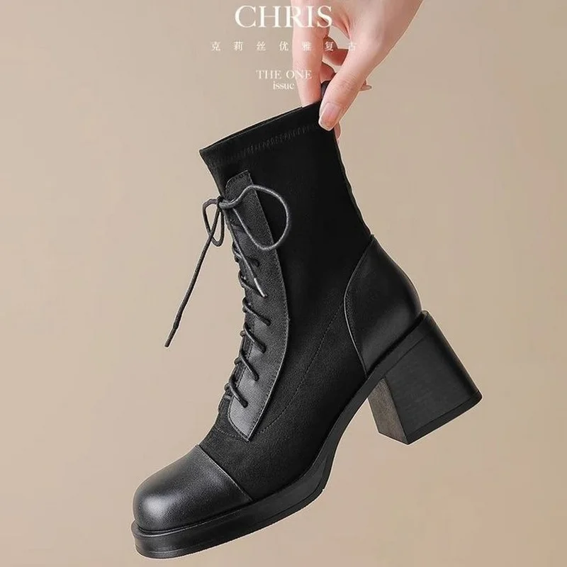 Winter & Autumn Thick-Soled Women & Girls Snow Boots Female Chunky Heel Soft Leather Shoes Size 35-40