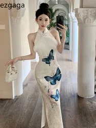 Ezgaga Dresses Women Sexy Elegant Butterfly Printed Furry Patchwork Velvet Sleeveless Spring New Vintage Temperament Dress