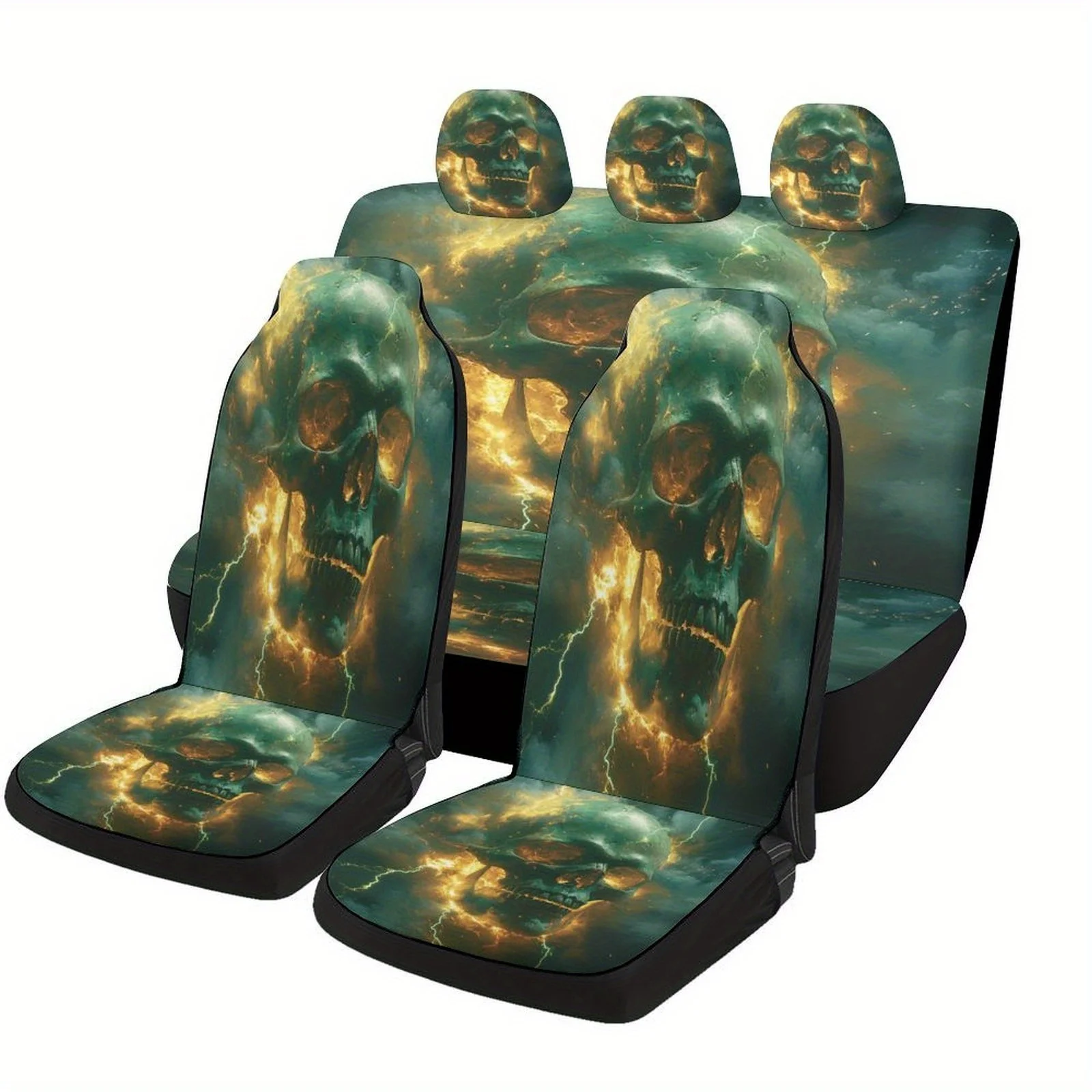 Electric Skull Portrait Themed Car Seat Covers Set For Most Cars, Decorative Fashionable High-quality Car Seat Protector Covers