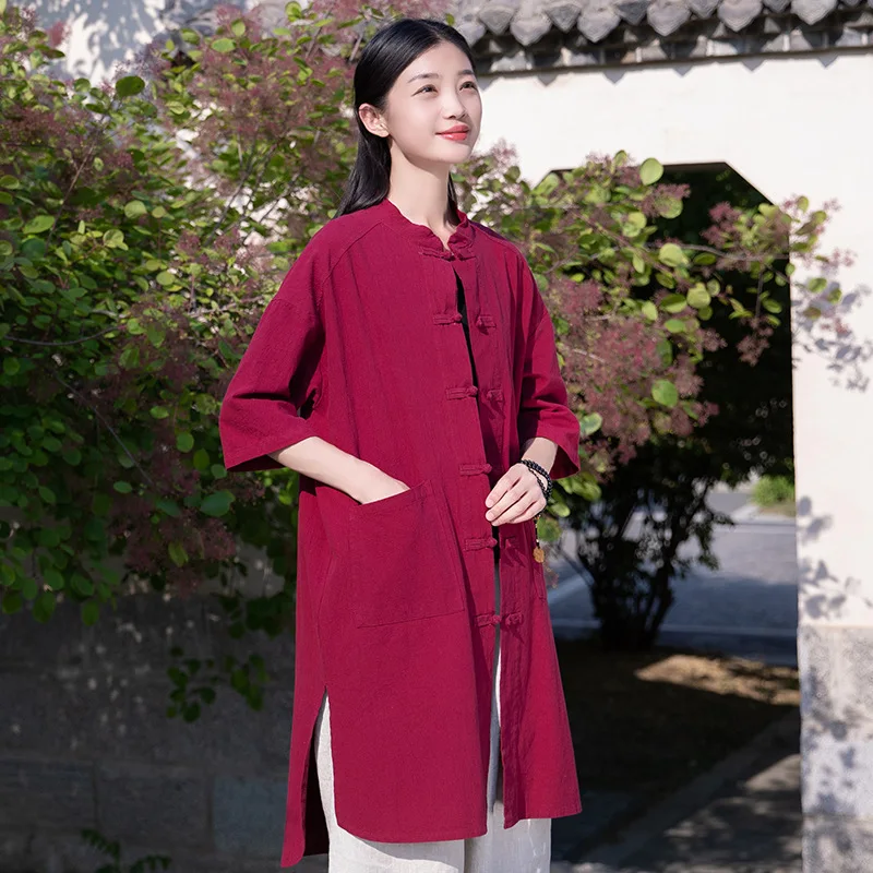 Hanfu Cotton Traditional Chinese Clothing for Women Spring Autumn New Tai Chi Suit Zen Loose Blouse Shirt Chinese Style Summer