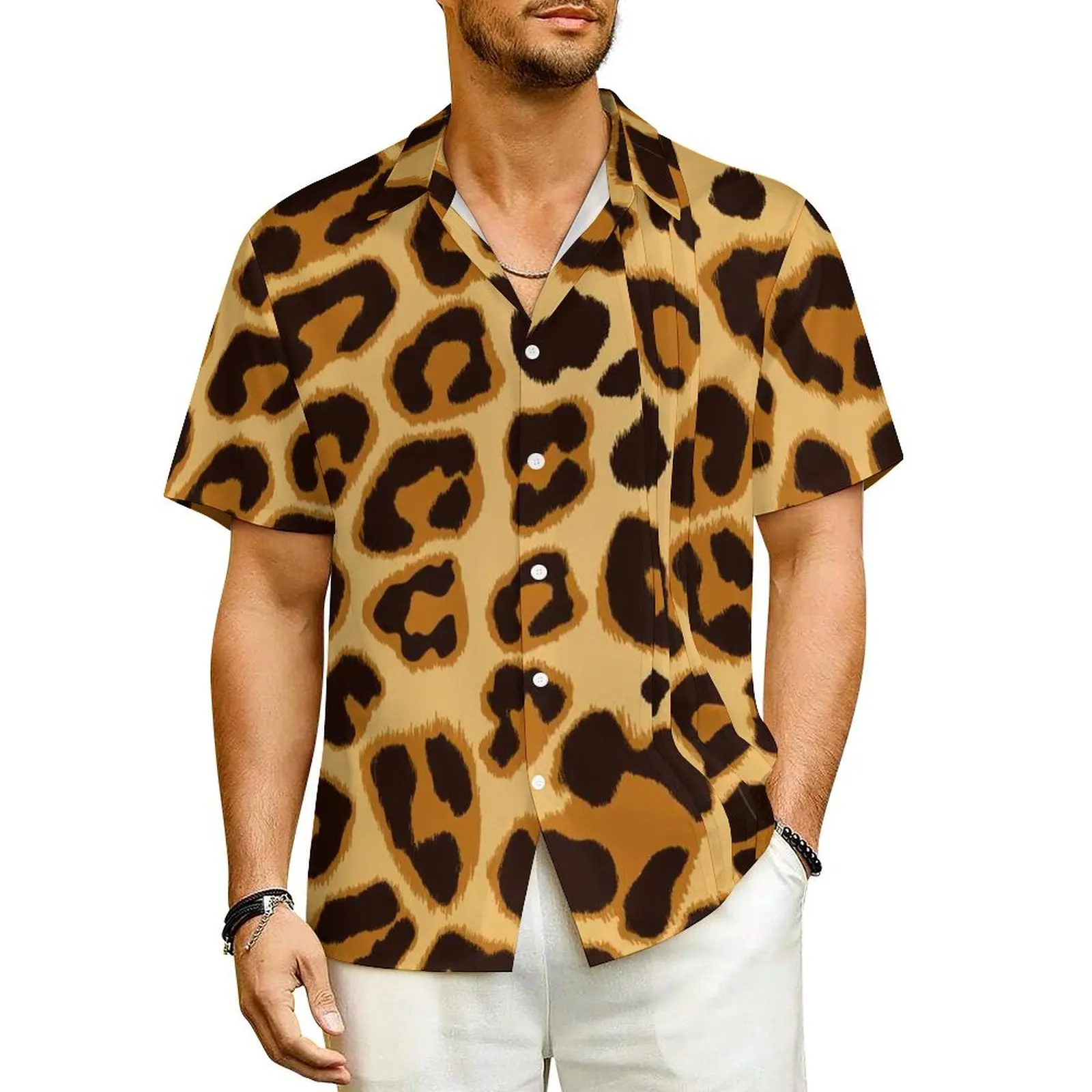 

Leopard Print Vacation Shirt Dark Burnt Orange Spots Hawaiian Casual Shirts Men Novelty Blouses Short Sleeve Harajuku Tops