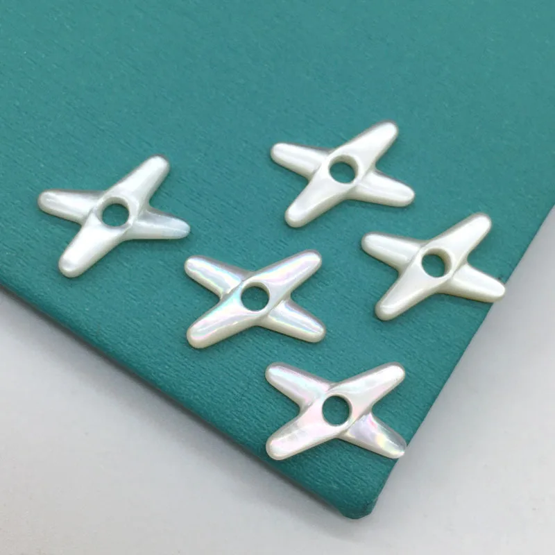 

100PCS/Lot Natural Mother Of Pearl Shell Flat Buttom X Shape Center Hole White MOP