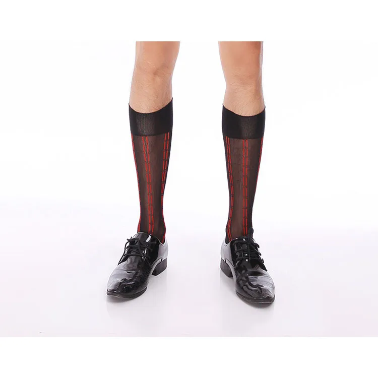 Men's Formal Dress Sheer Stocking Middle Tube Bamboo Pattern Personality Elastic Cool Thin Stockings Socks