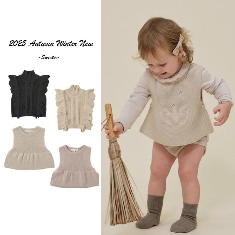 

2025 Children's Knitted Vest Autumn Winter New Versatile Girls' High Neck Pure Cotton Soft Tank Top Girls' Children's Clothing