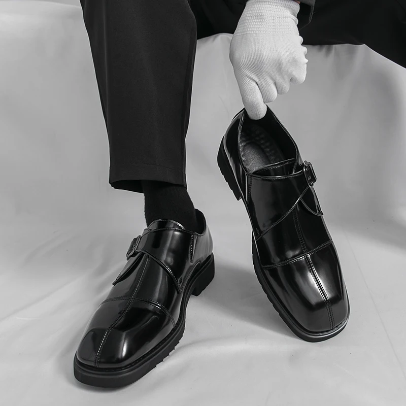 

Men's New thick soled leather shoes Designer luxury style Work or office 38-46 Fashion suit shoes Black Derby dress shoes