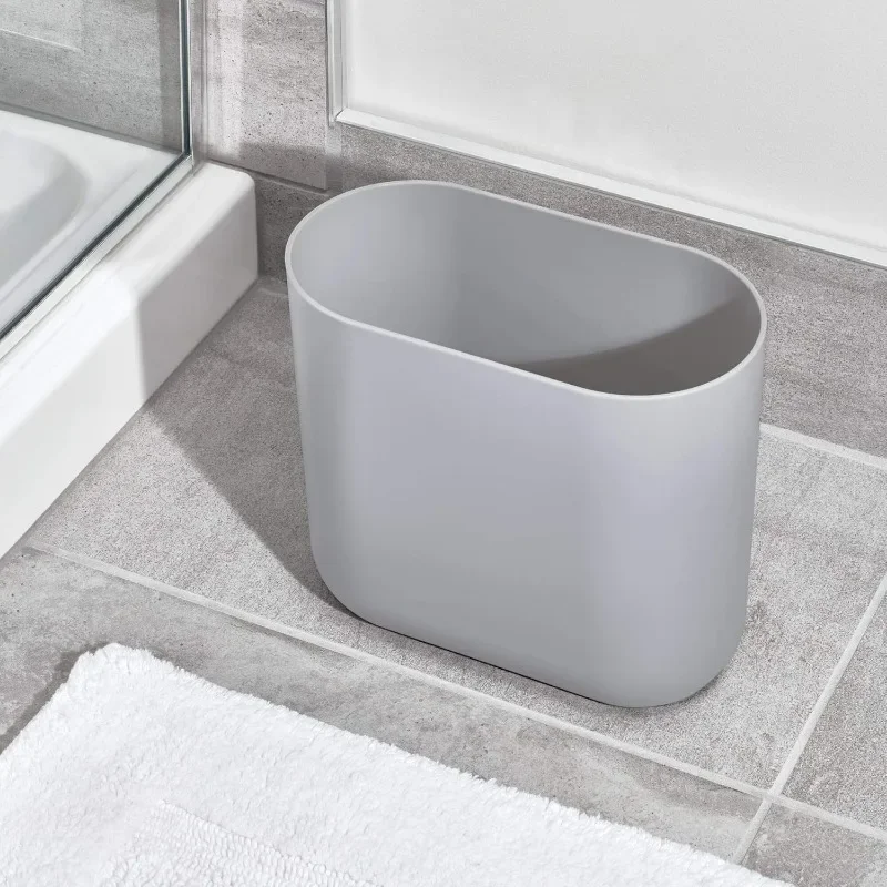 Cade Oval Slim Trash, Compact Waste Basket Garbage Can for Bathroom, Bedroom, Home Office, Dorm, College, Matte Gray