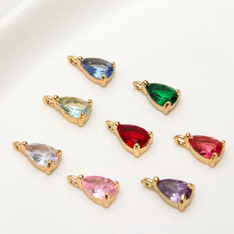 6pcs Coppery Edge Hand Set Zircon Crystal 5*9mm Mini Drop Pendant Diy Earring Necklace Pendant Material Handmade Charms