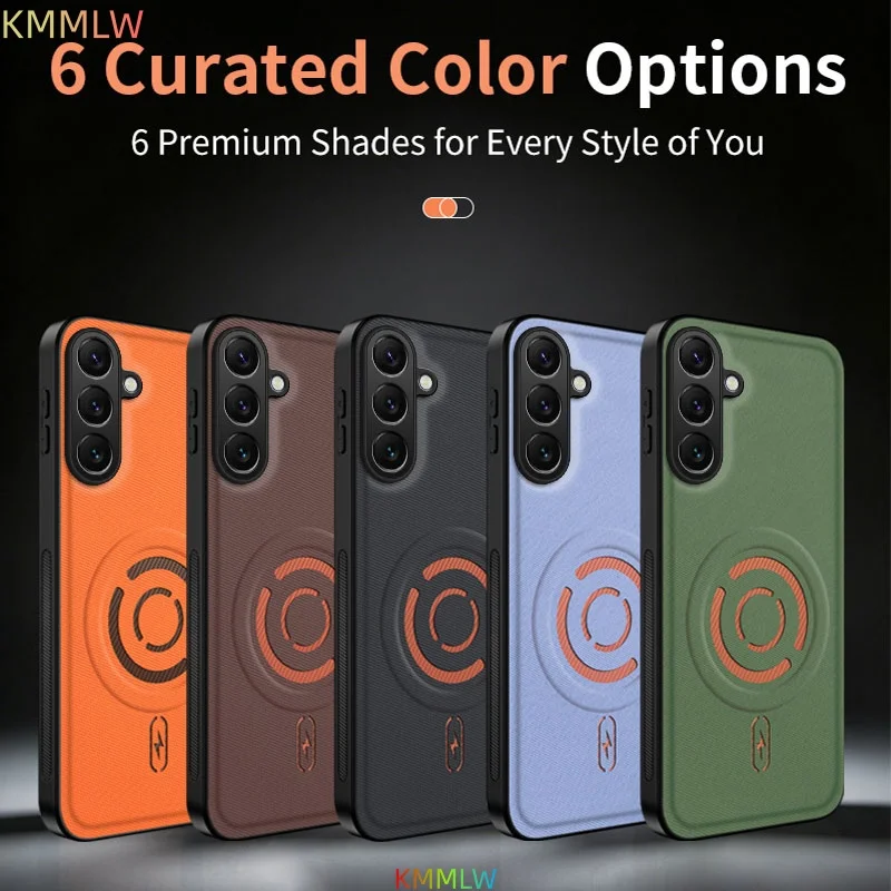 Magnetic Tech Textured Leather Case For Samsung Galaxy A52 A53 A54 A55 A56 A36 A57 A72 A73 A16 A23 A24 A27 A34 A35 A37 A26 Cover