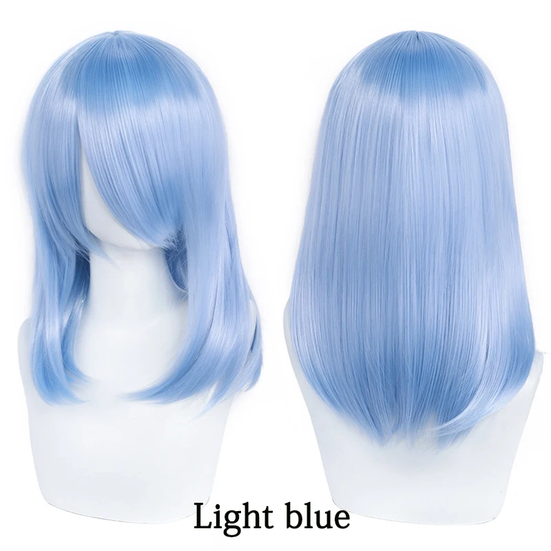 Cabelo de 16 polegadas com pontas internas e franja, cabelo sintético cosplay, adequado para fantasia de festa com tema de Halloween, peruca lolita