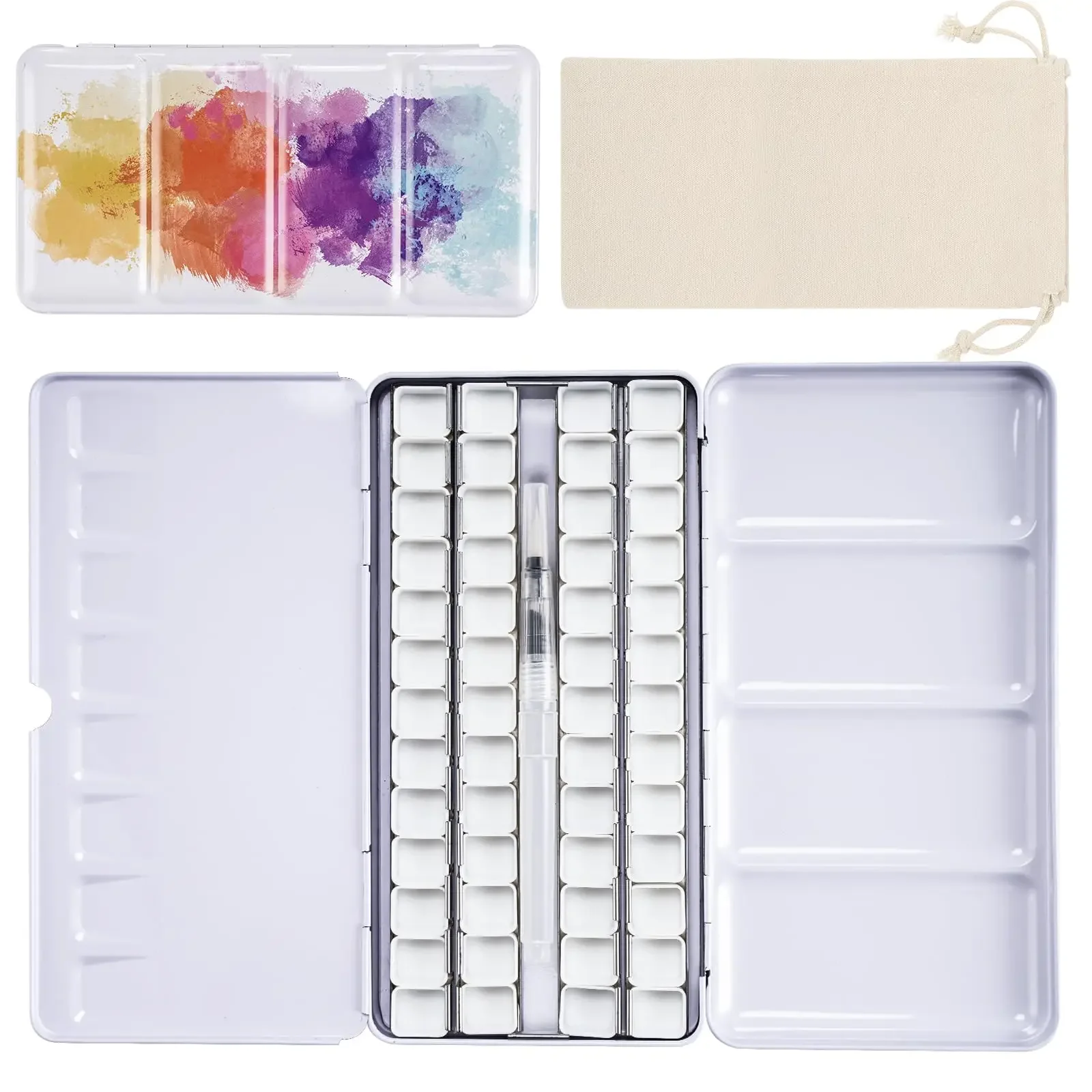 Metal Empty Watercolor Palette Portable Empty Watercolor Tin Box Palette Paint Case With Fold Out Palette With 52 Half Pans