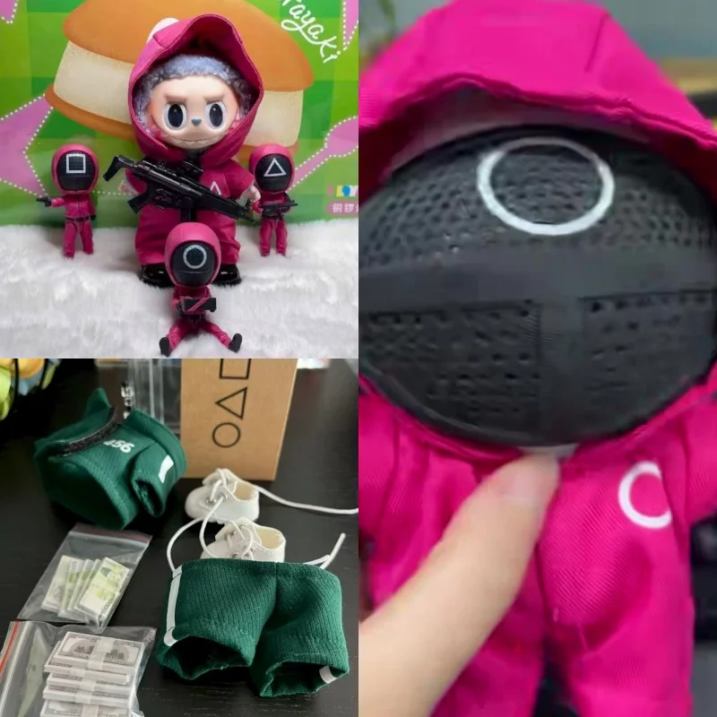 

Для Labubu15 17 см зеленый повседневный комплект спортивной одежды с морепродуктами, серия учащихся, наряды для мини-кукол, модные аксессуары для кукол