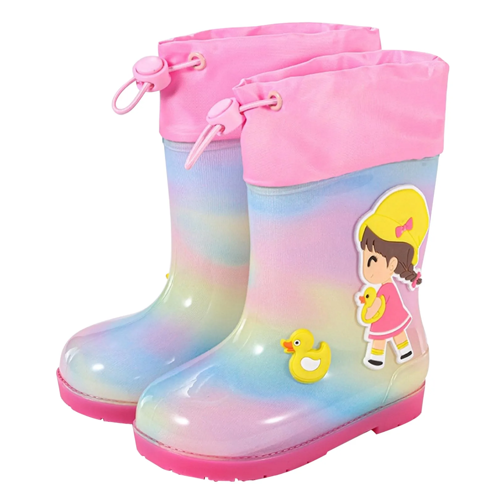 New Fashion Rainproof Kids Shoes Boys Cartoon Rain Boots PVC Rubber Flexible Mid-Calf Waterproof Shoes Girls Rain Boots Soft