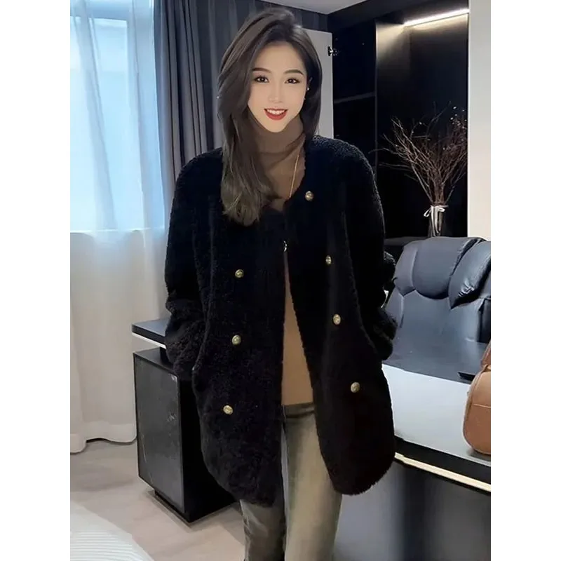 Solid Color Long-sleeved Button Flocked Women's Autumn and Winter Cardigan Jacket Loose Casual Fashion Top