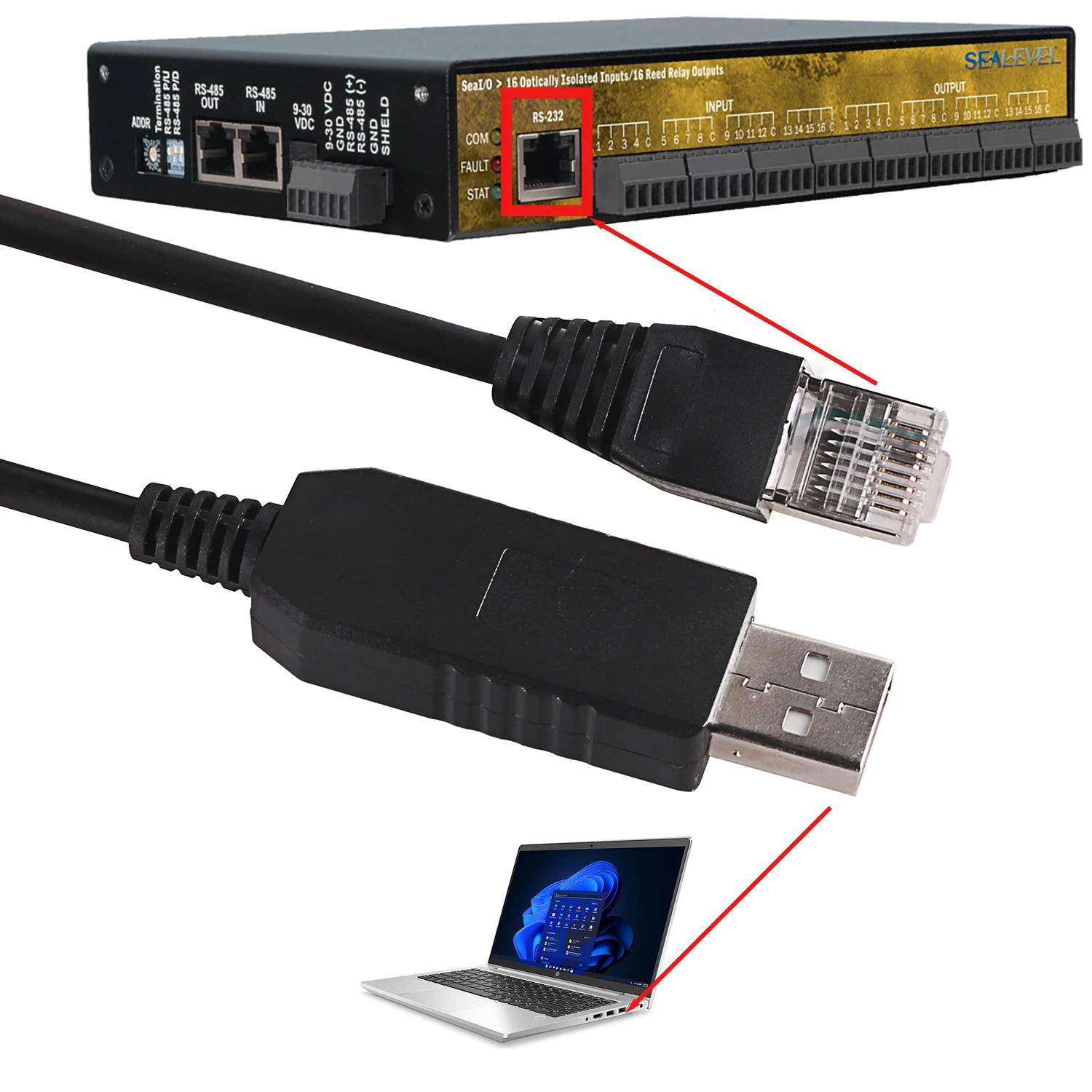 

FTDI FT231XS Chip USB to RJ45 Serial Converter RS232 Console Cable for SeaI/O RS-232 Modbus RTU w/ 16