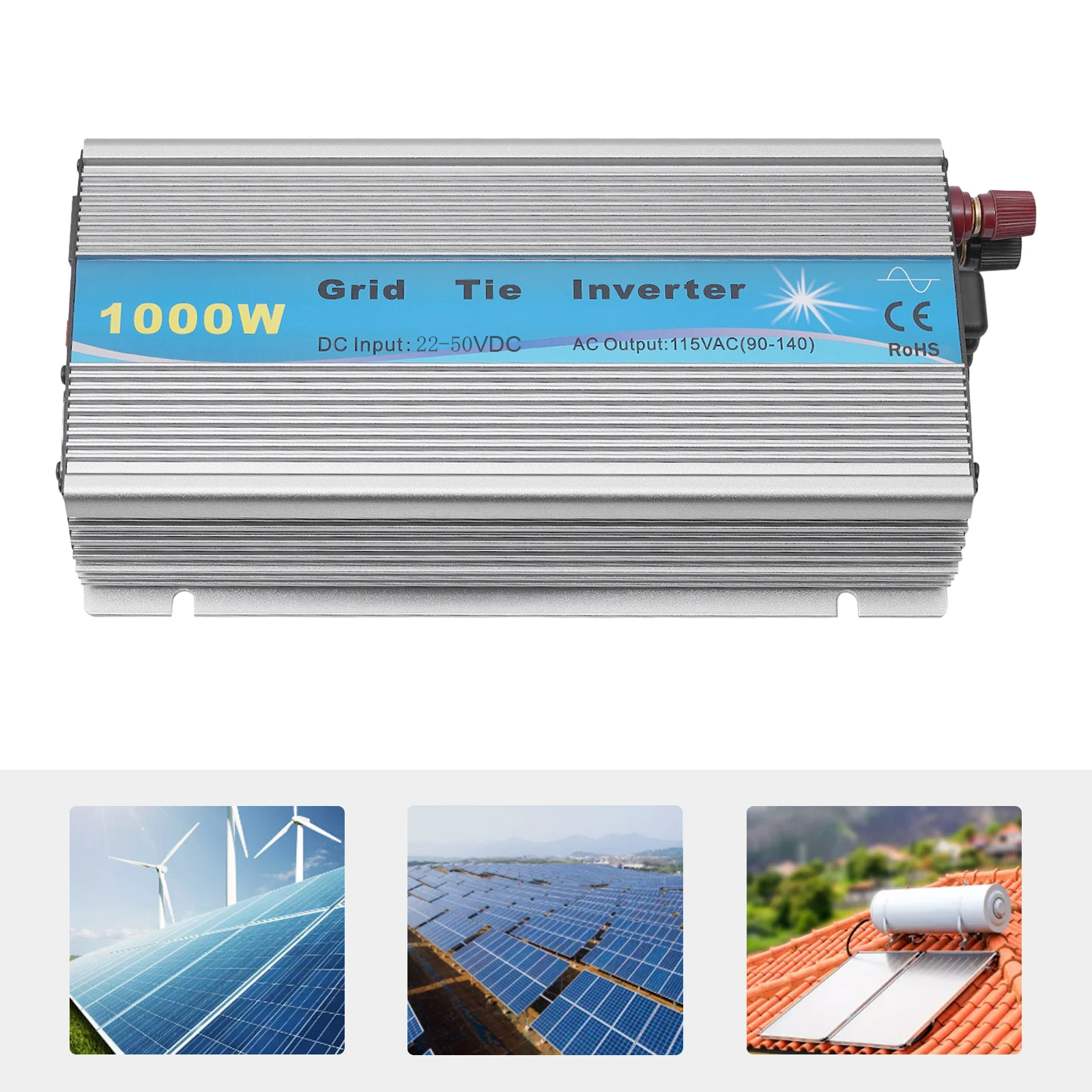 1100W Grid Tie Inverter MPPT Pure Sine Wave 22-50VDC Solar Input AC90-140V Output for 36V Solar Panel