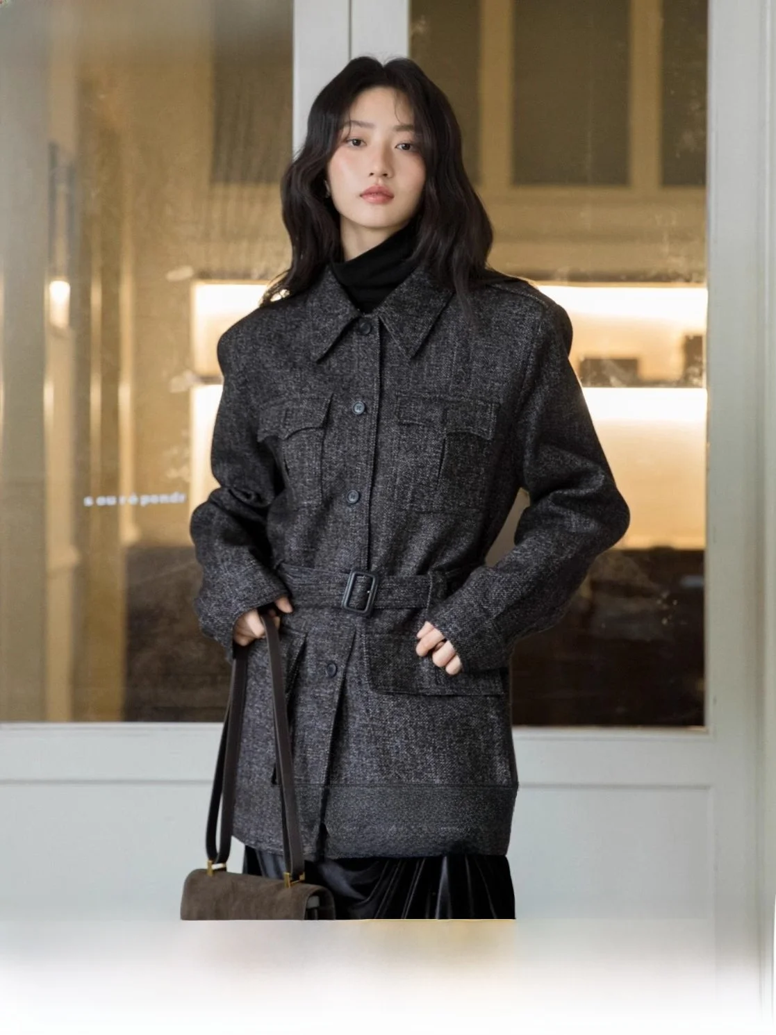 

Ретро женская охотничья куртка из твидового полотна, повседневная деловая верхняя одежда, осенне-зимняя новинка, стильное меховое пальто