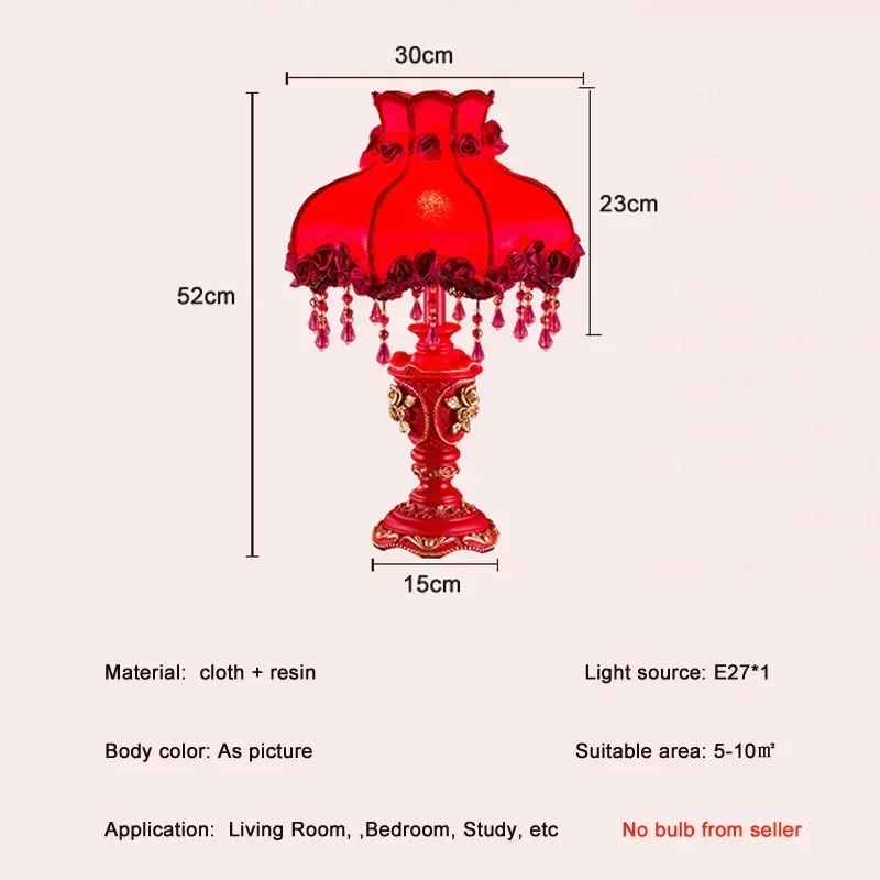 Imagem -02 - Luminária de Mesa de Cabeceira Europeu Luz Vermelha Luxo Criativa Quente Romântica Sala de Estar Estudo Quarto Lâmpada de Mesa Americana