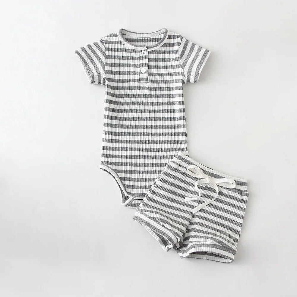 2Pcs Summer Baby Boy Clothing Sets Short Sleeve Bodysuit + Shorts Fashion Newborn Baby Clothes