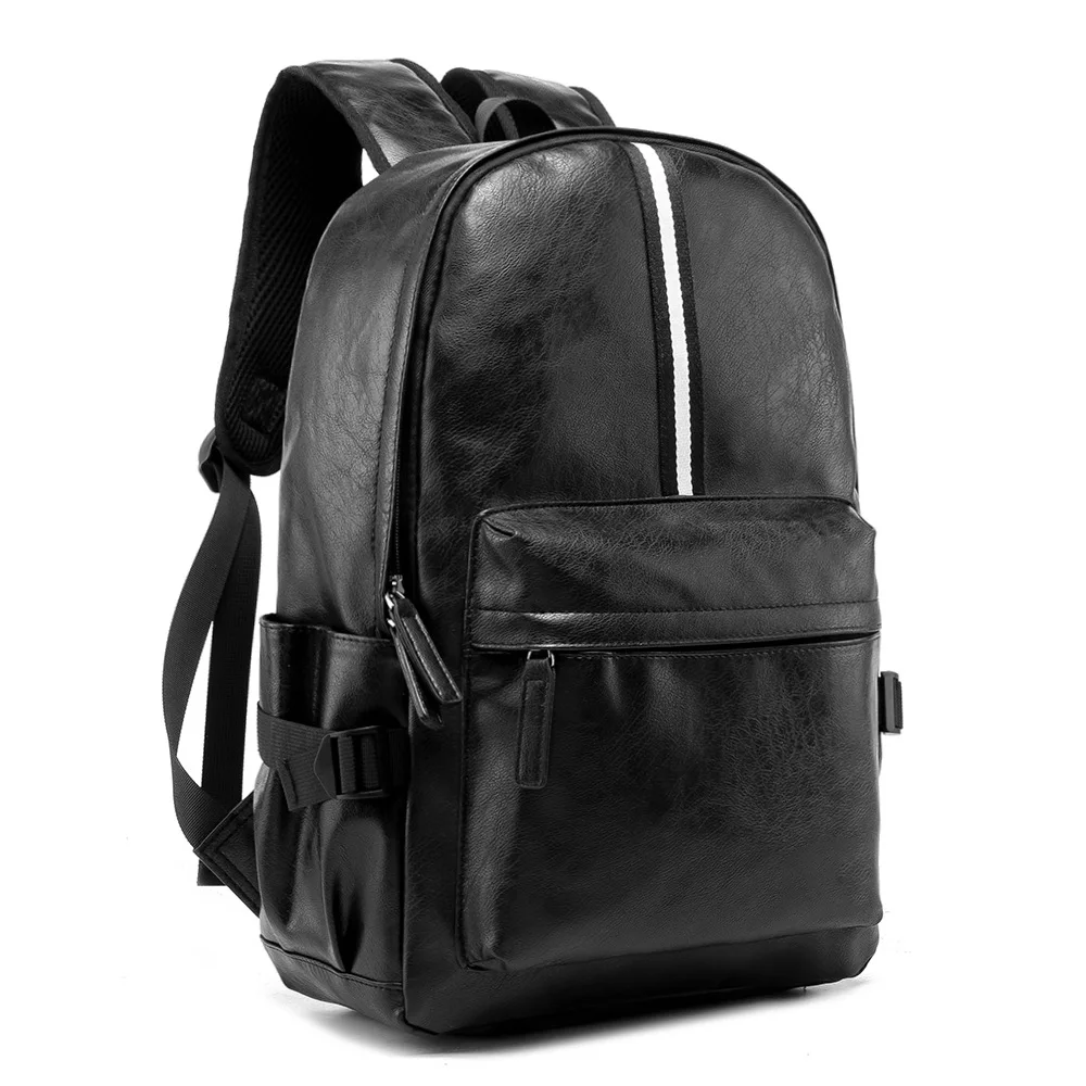 Modischer Rucksack mit Streifenmuster für Herren, große Kapazität, Reisetasche mit USB-Anschluss, Herrenrucksäcke, weicher Rucksack aus PU-Leder, Schulrucksack für männliche Studenten. – Detail 12