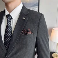 (Jacket + Pants) High End Brand Boutique Solid Color Mens Casual Business Office Suit Groom Wedding Dress Party Blazer Trousers 4