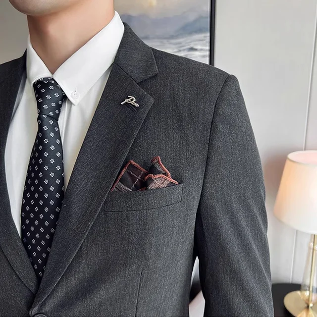 (Jacket + Pants) High End Brand Boutique Solid Color Mens Casual Business Office Suit Groom Wedding Dress Party Blazer Trousers 4