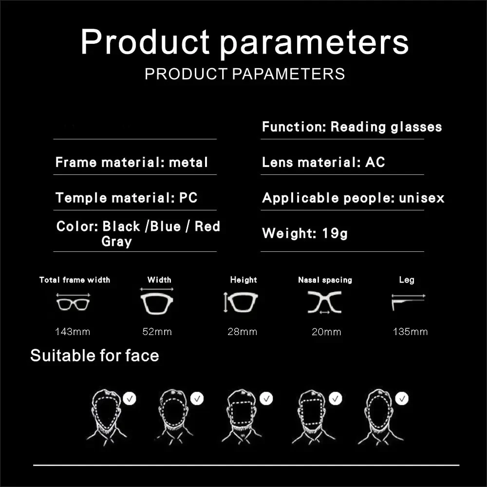TR90  Frameless Reading Glasses Anti Blue Light  Men Women Metal Anti-fatigue Presbyopic EyeGlasses +75+1.25+1.75 To +3.5