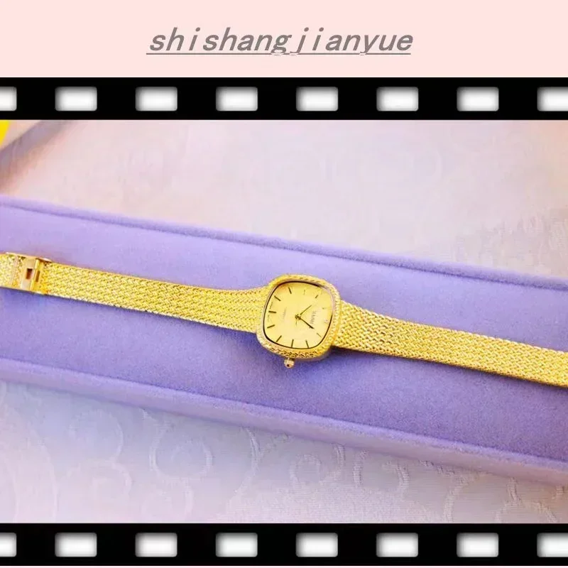 Relojes de oro de 24K para mujer, reloj de oro pequeño tallado con cara Fritillaria Natural, resistente al agua, movimiento de alta calidad