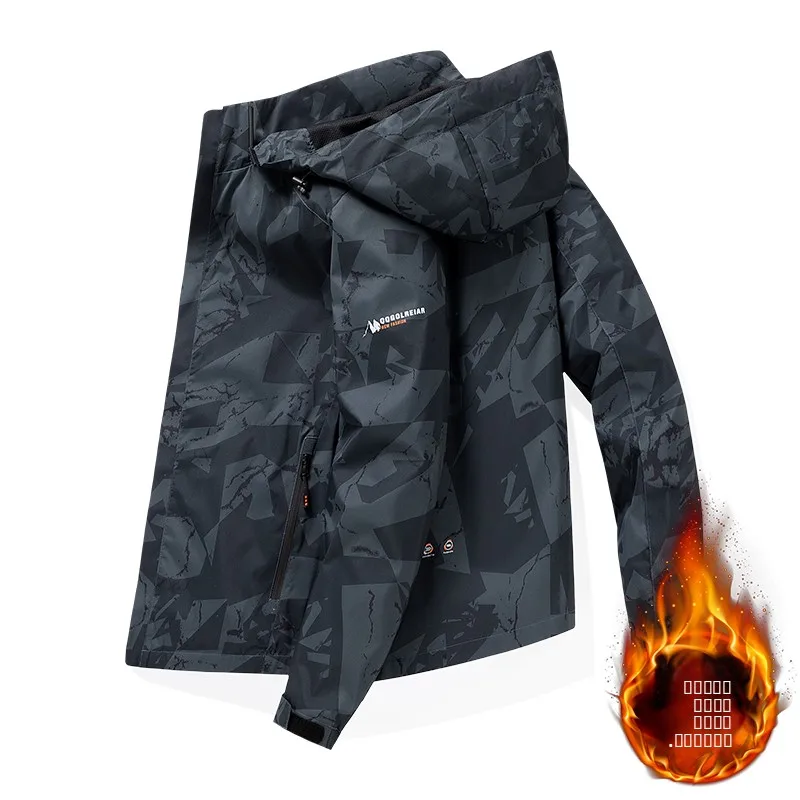 

Thiened Fce Men's Casual Camouflage Jaet Autumn Winter Outdoor Warm Windproof Zipper Closure Faion Urban Sle Coat