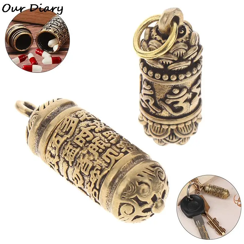 1Pc Hot Waterproof Pill Box Camping Firstaid Pendant Travel Outdoor Pill Case Hollow Brass Portable Mini Brass Sealed Capsule