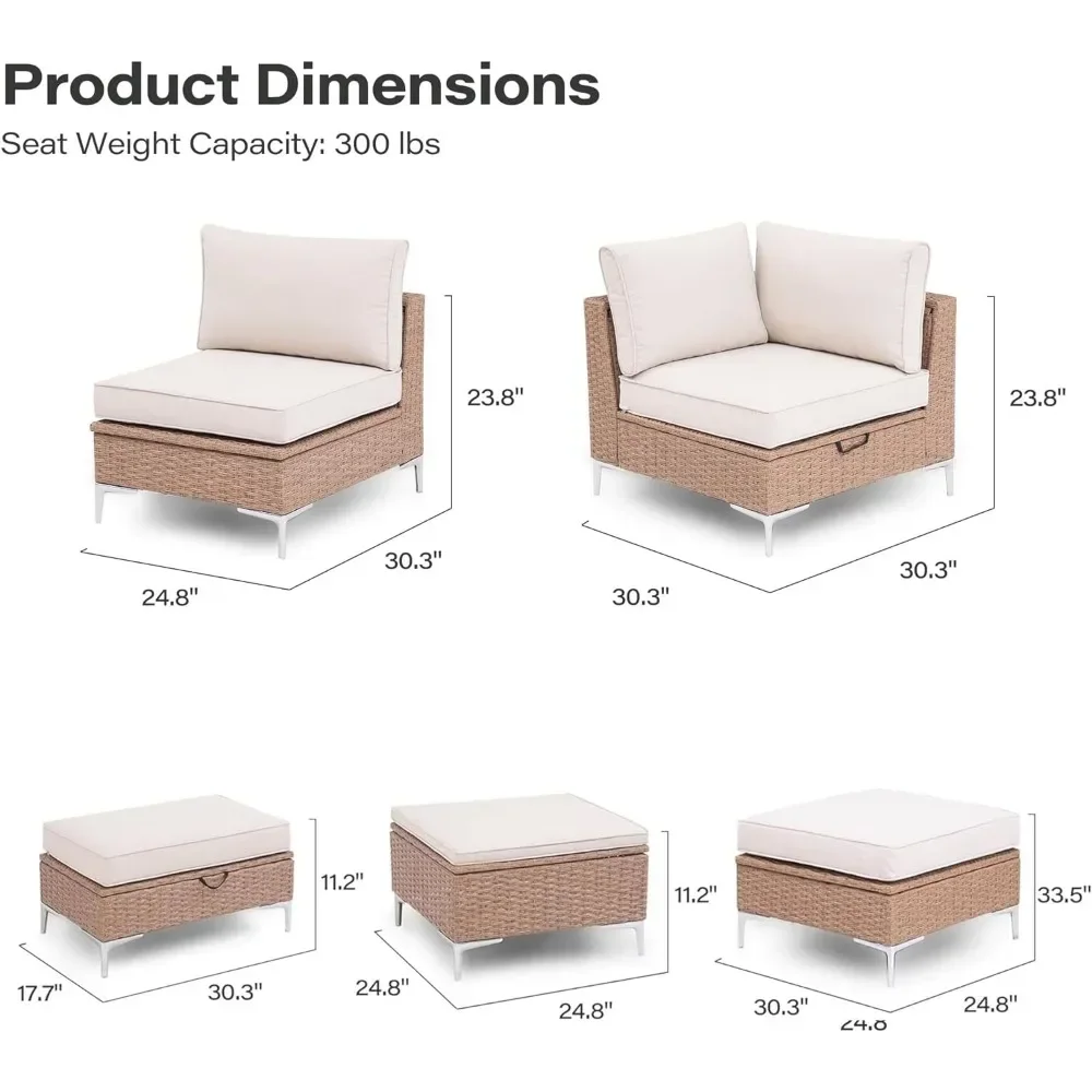 Juego de muebles de Patio con compartimento de almacenamiento oculto, juego de conversación de Patio de Color Natural para exteriores con cojines