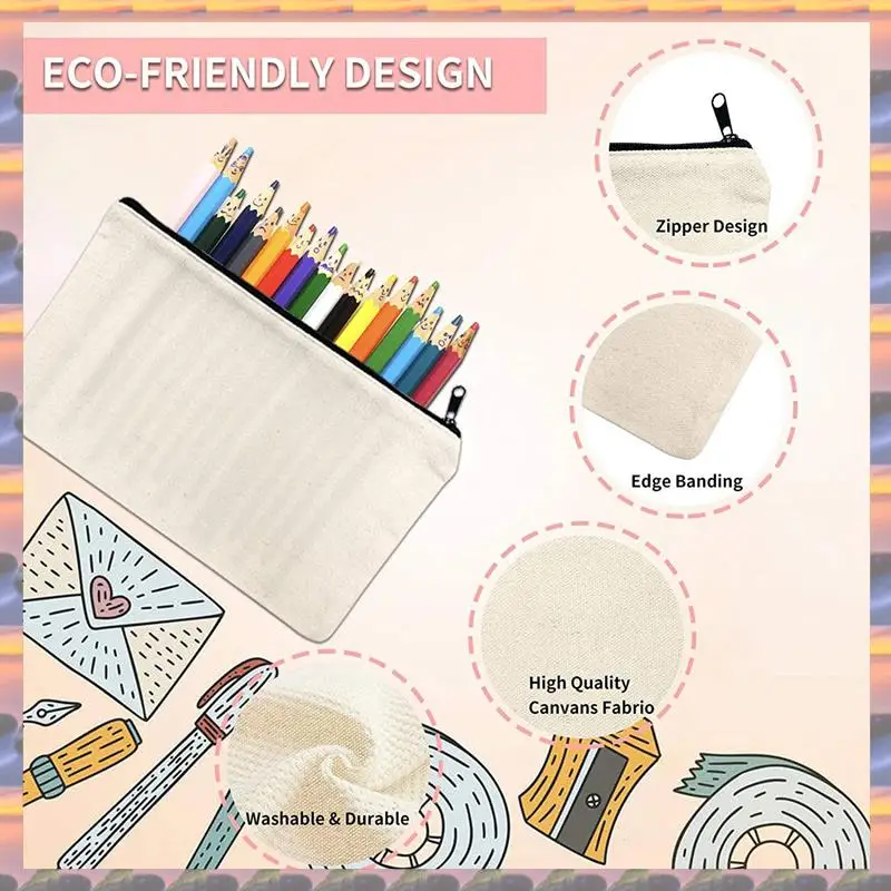 

(Flash Sale) 72Pcs Canvas Zipper Bag Pencil Case Cosmetic Bag Blank Bag DIY Craft Bag Cosmetic Bag Cosmetic Bag DIY Craft School