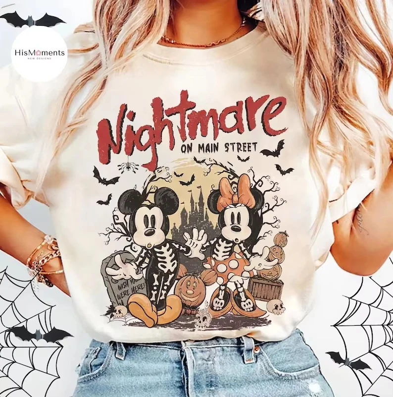 

Summer Retro Main Street T-shirt Mickey Minnie Skull Halloween Shirt Travel Halloween 2025 Shirt Mickey Not So Terrifying