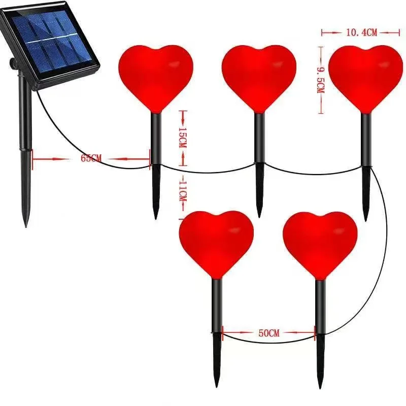 5pcs Love Solar Outdoor Lights Valentine's Day Decor LED Lights Garden Decorations Pathway Lights Ground Plug Light 910