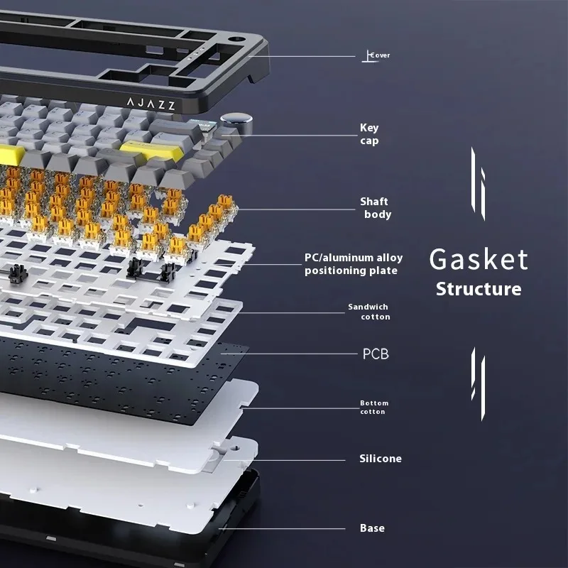 아자즈 AK820 맥스 기계식 키보드 유선 75% 화이트 라이트 가스켓 풀 키 핫스왑 e스포츠 게이밍 키보드 PC 노트북용 커스텀