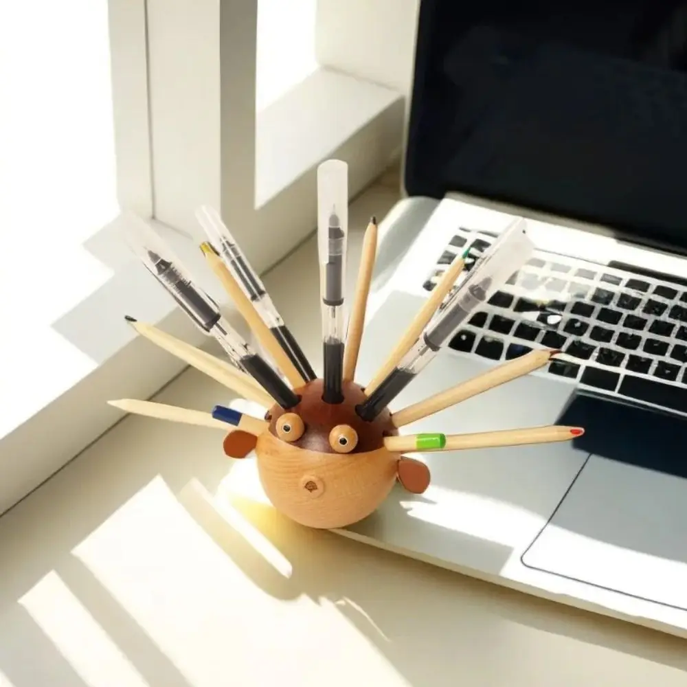 Lovely Pen Insert Puffer Fish Pen Holder Smooth Surface Table Decoration Pencil Stand Wooden Pen Container Art and Craft