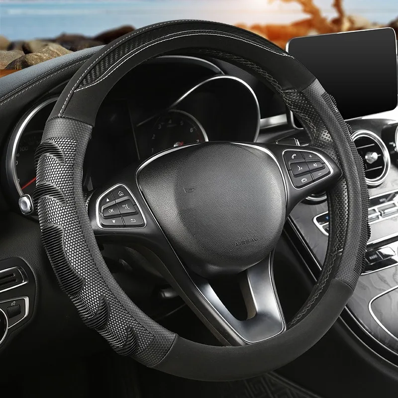 

Carbon Fiber Leather Car Steering Wheel Cover Universal Silicone Anti Slip Handle Cover Car Supplies Auto Steering Wheel Covers