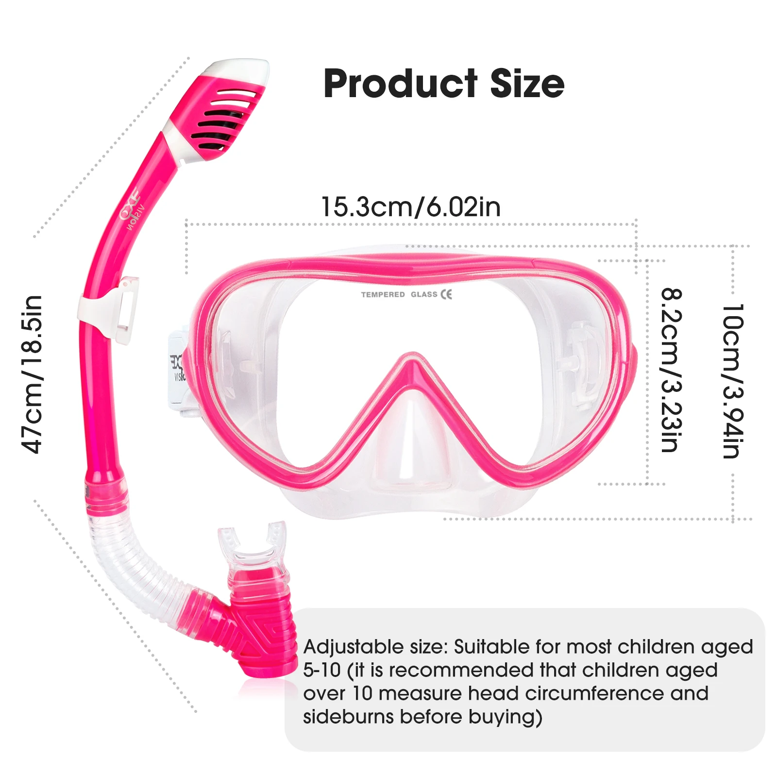 Panoramic Snorkel Mask Set for Kids, Anti-Fog Youth Scuba Diving Mask, Tempered Glasses, Swim Mask, Dry Top Snorkel for Kids