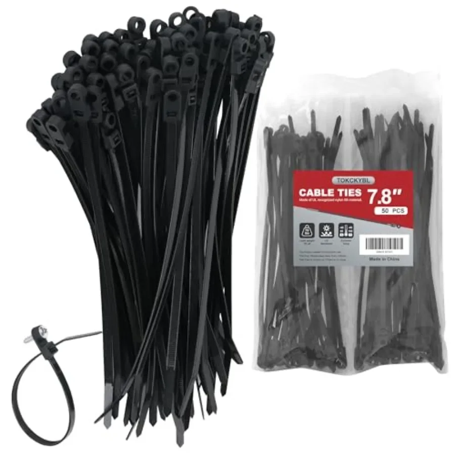 Heavy Duty Zip Ties with Screw Hole, 75lbs Tensile Strength, 7.5 Inch Mountable Cable Ties for Indoor and Outdoor Use, Black Ny