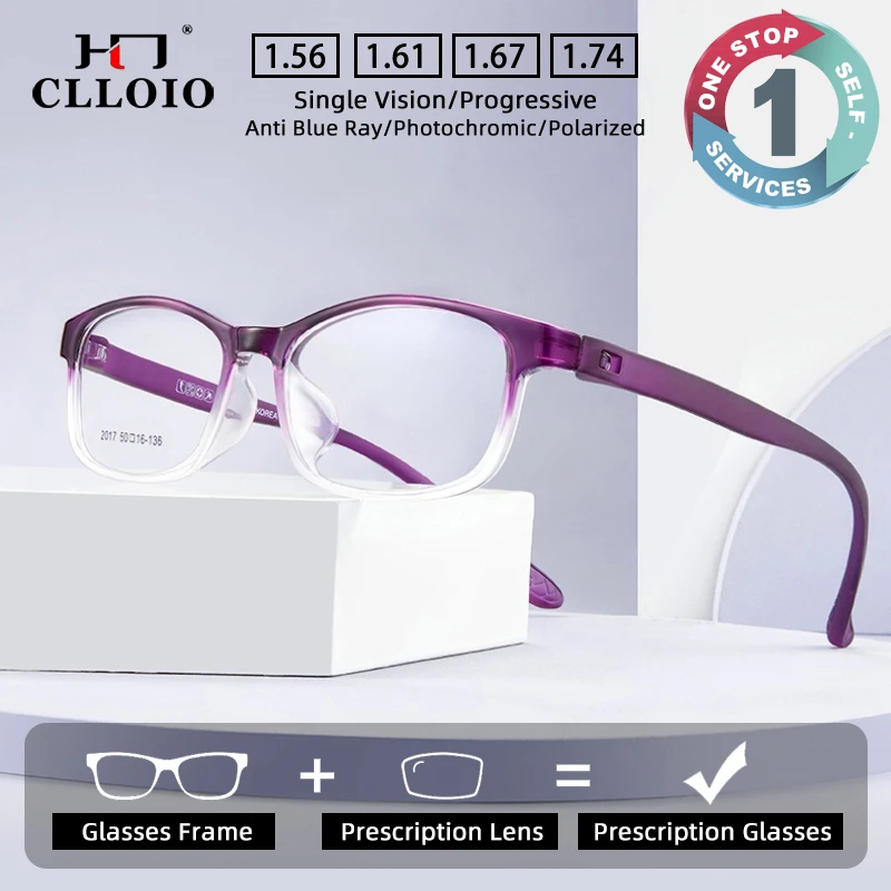 

CLLOIO Durable Casual Style Prescription Glasses Anti Blue Light TR90 Square Frame Myopia Glasses Progressive Reading Eyewear