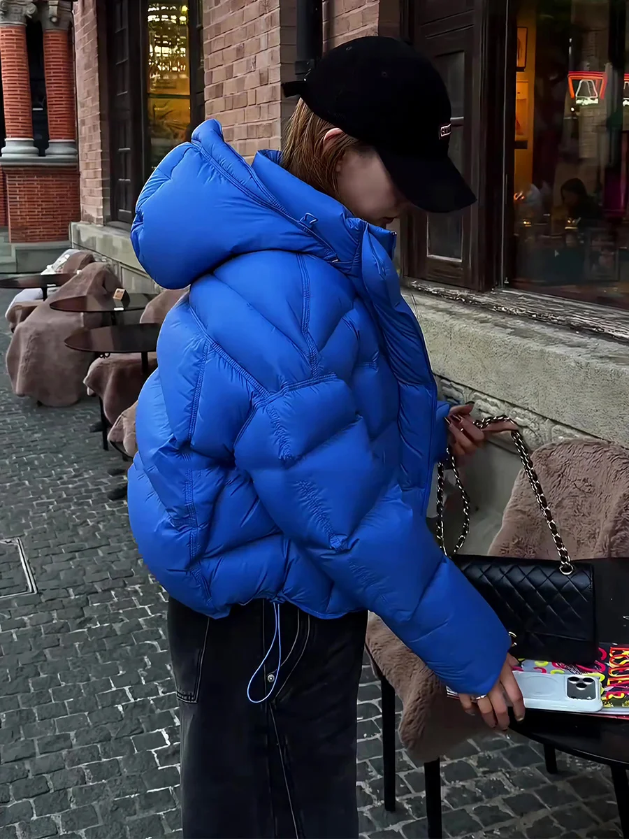 블루 오트 퍼퍼 재킷 여성용 겨울 루즈핏 브레드 슬레 코트 따뜻한 캐주얼 방풍 디자인 듀 다운 충전재 시 레저