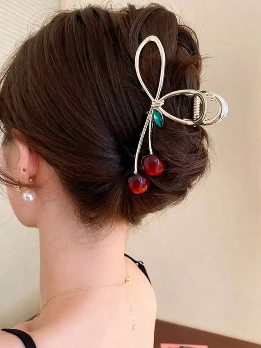

1pc Small Cherry Clip For Women's Large Hairpin, Hair Clip For Back Of Head, High-End Hair Claw, Hair Accessory Cute Valentine's Day Valentines Hair Clips Hair Jaw Clip Hair Clamps Hair Clutch Hair Catcher Clip, School Stuff, College