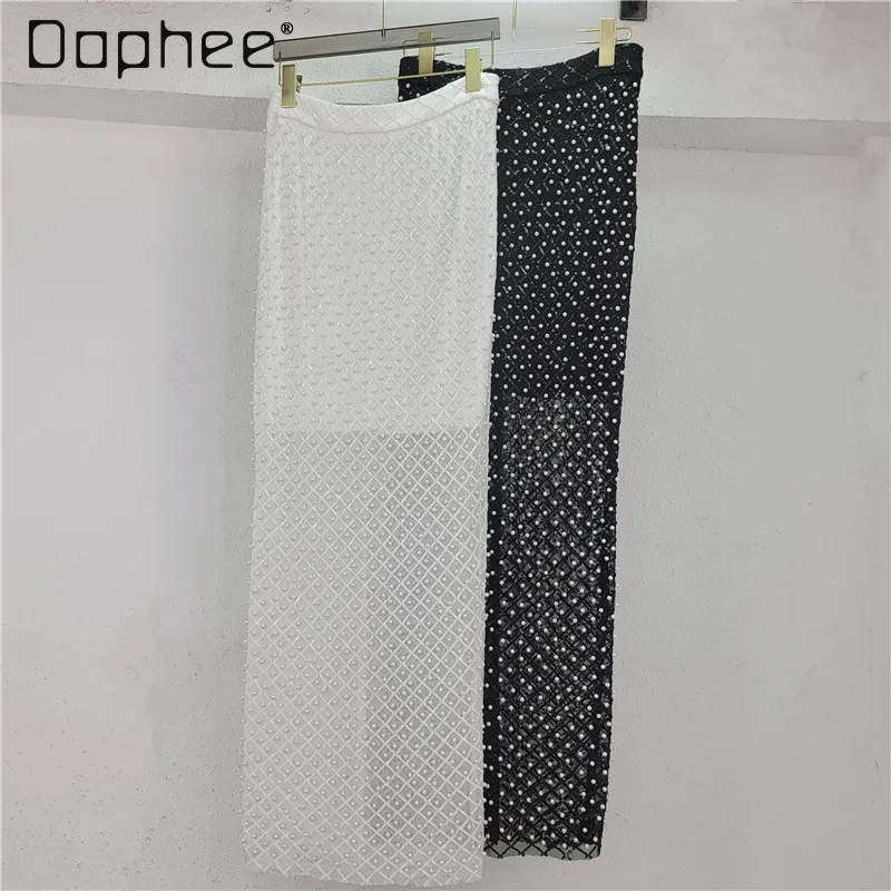 

Новая женская юбка весна-лето 2026: европейско-американский стиль, высокая талия, облегающий крой, длинная, с богатой вышивкой бисером, модная, сексуальная