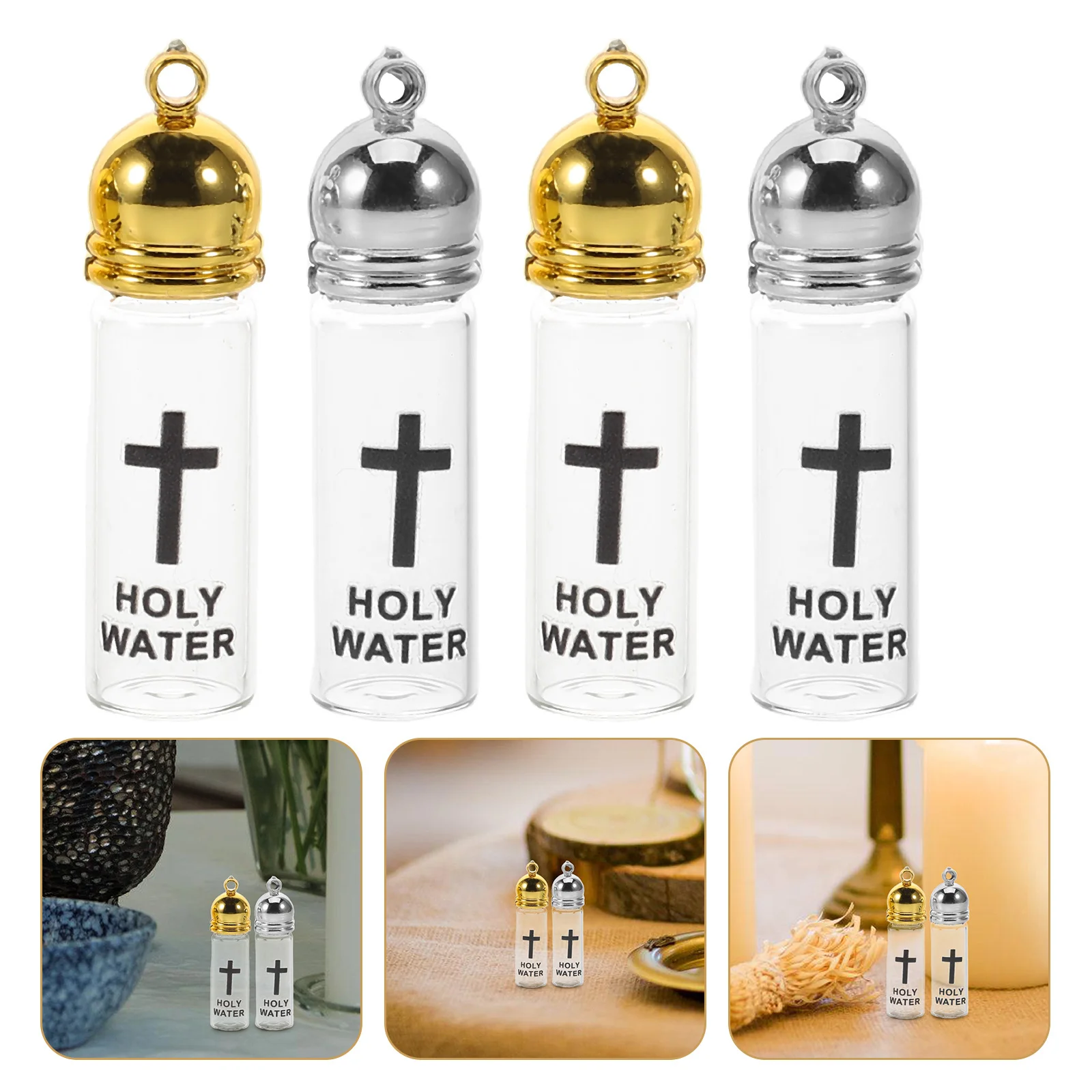 

4Pcs Glass Holy Water Bottles Small Empty Refillable for Christian Baptism Religious Ceremony Blessing Holy Water Bottles Bulk