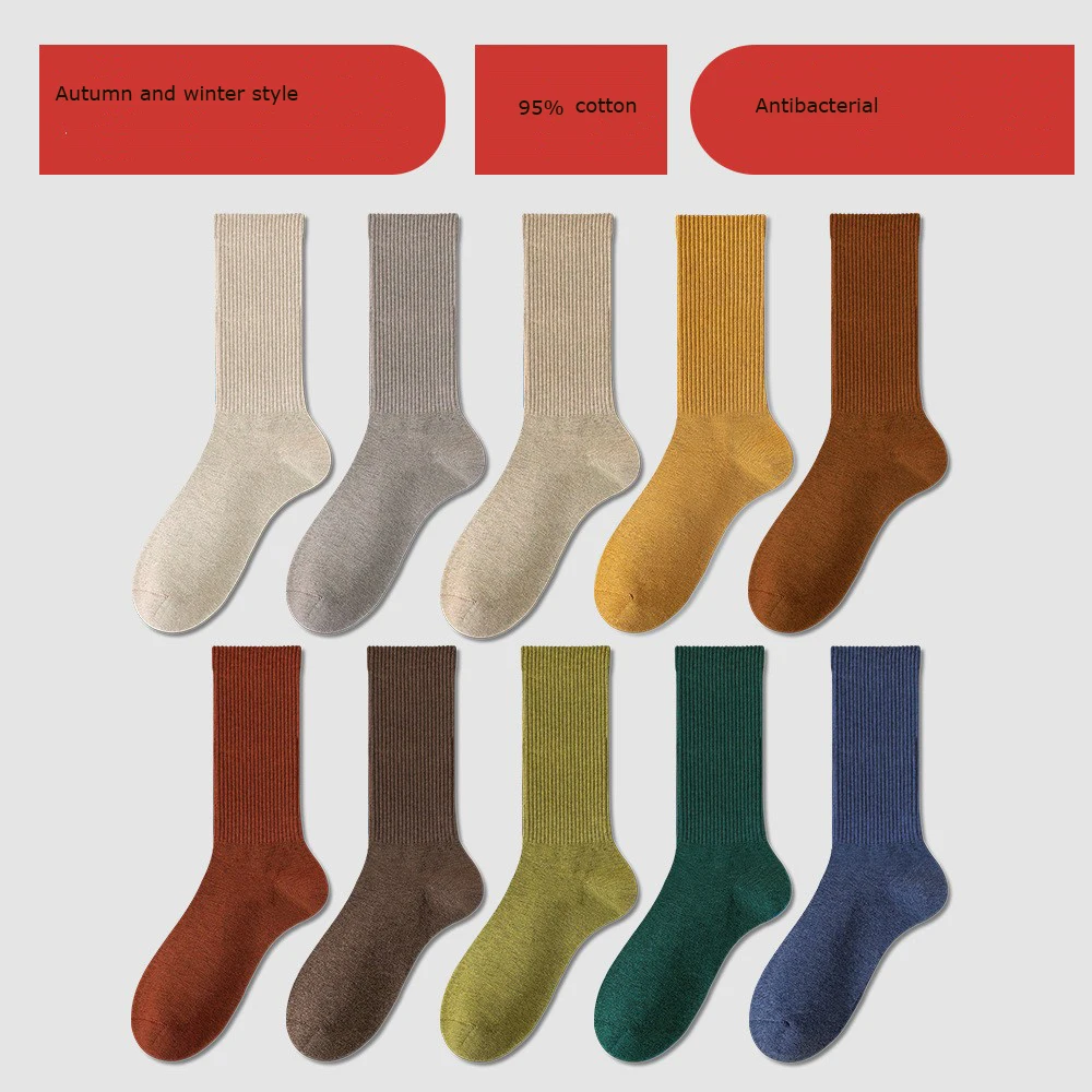 Retro Women Cotton Loose Socks Autumn Winter Knit Solid Color Mid-calf  Korean Japanese Student Girls Winter Socks Antibacterial