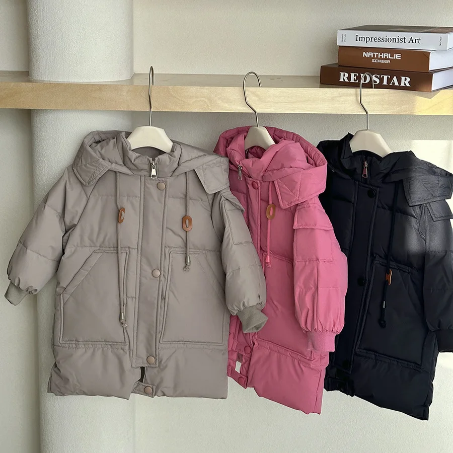 

Mid To Long Winter Childrens Warm Cotton Clothing Thick Warm Casual Solid Color Fashionable and Stylish Cotton Clothing