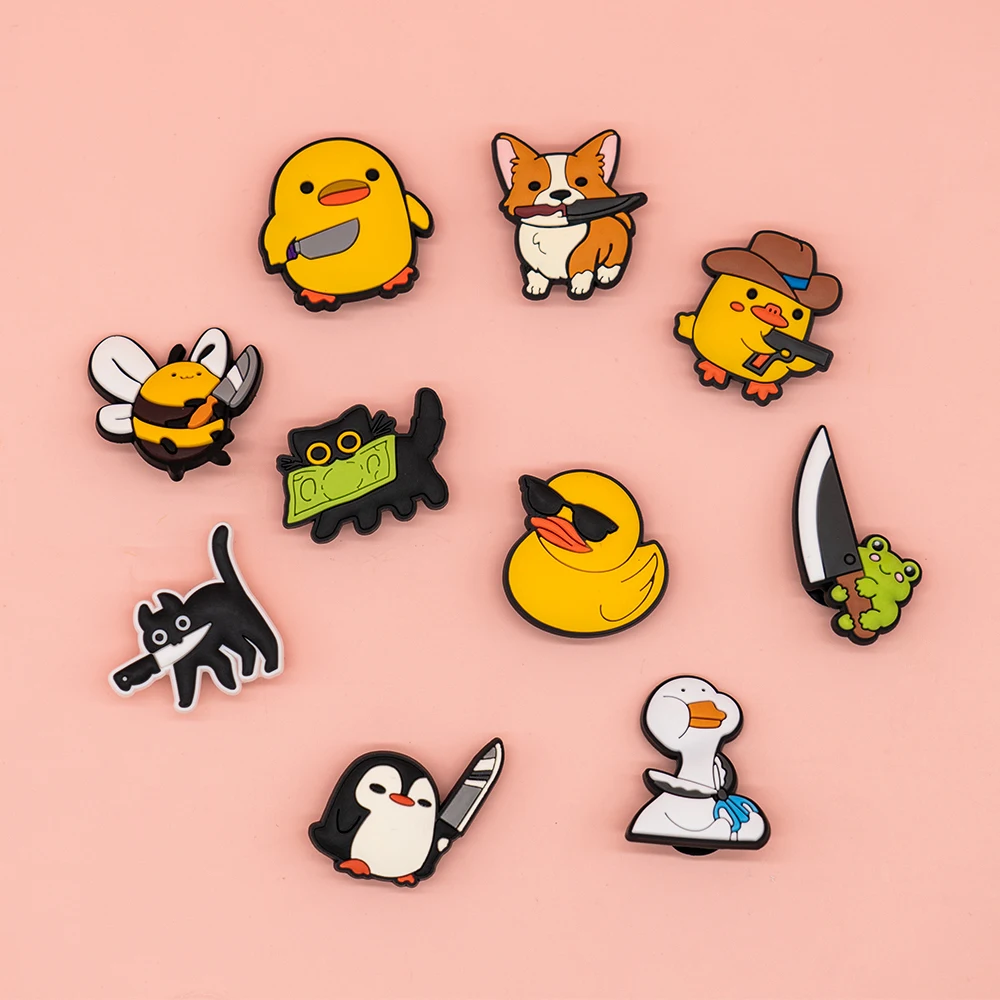 1/10 Stück Cartoon Tiere Schuh Charms Enten Pinguine Katzen Schuh Dekorationen Zubehör Frösche Hunde Pins für Frauen Kinder Clog Schnallen – Detail 2