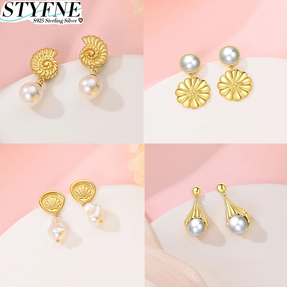 925 Sterling Silver Freshwater Treated Cultured Pearl Original Gold Earrings Collection for Women Jewelry Valentine's Day Gift