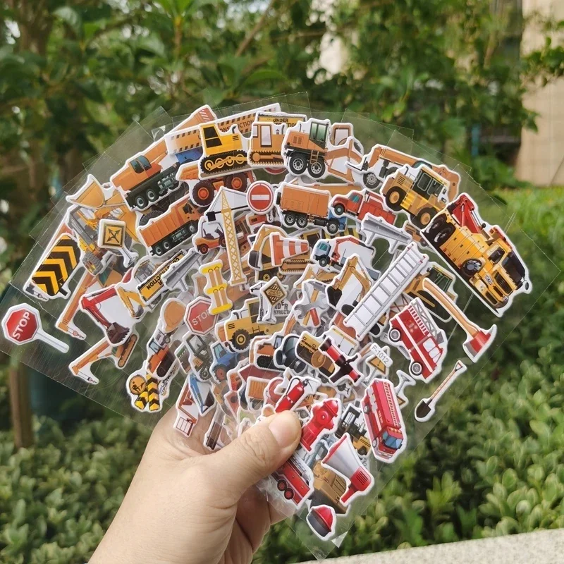 10 Vellen 3D Vrachtwagens Stickers Feestartikelen Gezwollen Bouwvoertuig Stickers DIY Kinderen Speelgoed Peuter Herbruikbare Stok voor Auto Fiets