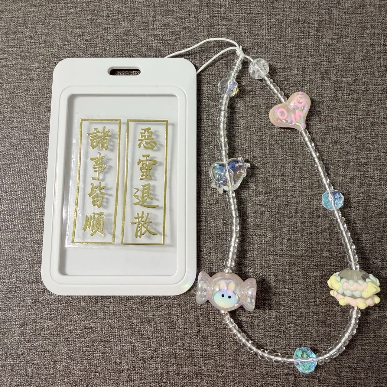 Candy Style Buddha Pattern Metal Phone Sticker Leather Lanyard Anti-lost Lucky Card Holder